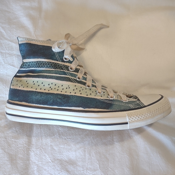 Converse High Top Sneakers - Ivory & Teal/Green Stripes - Women's 7 & 9 - Picture 3 of 15